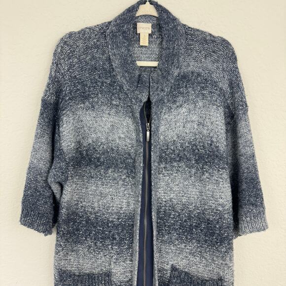 Chico's Women's Wool Blend Short Sleeve Zip Knit Sweater Gray Size XL - Picture 3 of 9